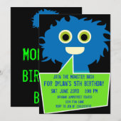 Blue Green Monster Anniversaire Invitations Enfant (Devant / Derrière)