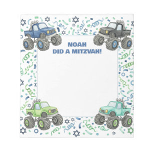 Blue Green Monster Truck gepersonaliseerde mitswa Notitieblok