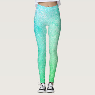 Blue Green Ombre Glitter Leggings