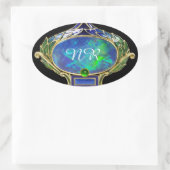 BLUE GREEN OPAL, ART NOUVEAU GOLD JEWEL MONOGRAM OVALE STICKER (Tas)