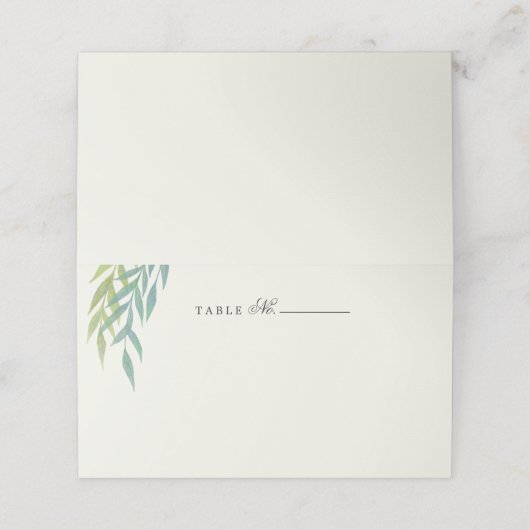 Blue Green Painted Branch Table Number Place Card (Buitenkant ongevouwen)
