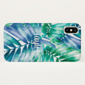 Blue & Green Palm Imprimer iPhone X Coque (Dos (Horizontal))