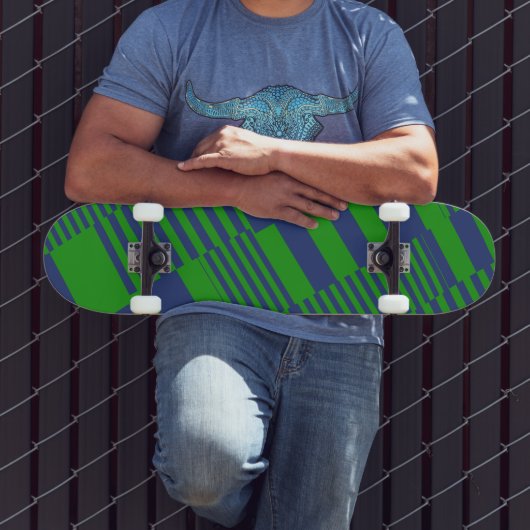 Blue Green Patchwork Stripes Design  Skateboard (Buiten 3)