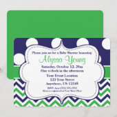 Blue Green Polka Dots Chevron Invitation Kaart (Voorkant / Achterkant)