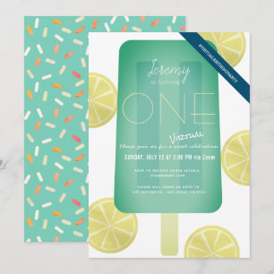 Blue Green Popsicle Boy Virtual 1st Birthday Kaart