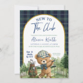 Blue Green Preppy Golf Bear Baby Shower Invitation (Devant)