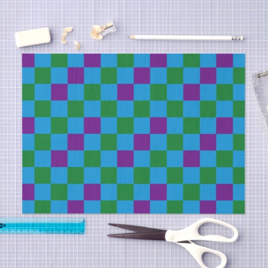 Blue Green Purple Checkered Pattern Design  Tissuepapier (Craft)