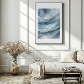 Blue Green Raindrops Poster Abstrait Watercolor