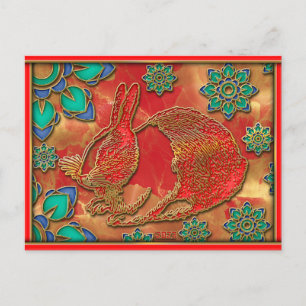 Blue Green Red Gold Rabbit 2023 Chinees nieuwjaar Feestdagenkaart