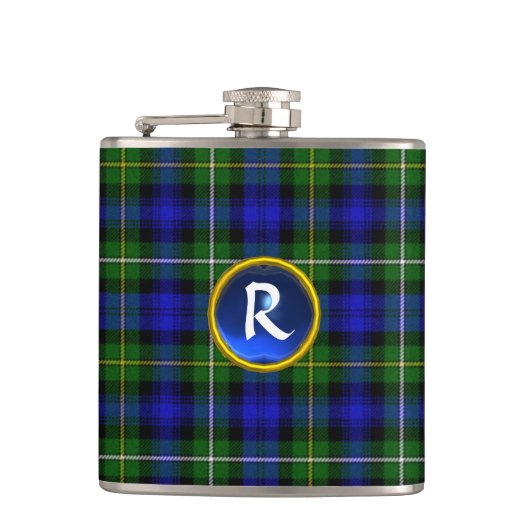BLUE GREEN SCOTTISH TARTAN SAPPHIRE GEM MONOGRAM HEUPFLES (Voorkant)