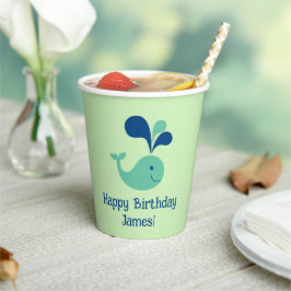 Blue Green Spouting Whale Birthday Party Cup Papieren Bekers