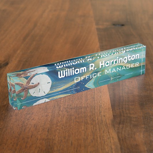 Blue Green Starfish Sand Dollar Naambordje (Zijkant)