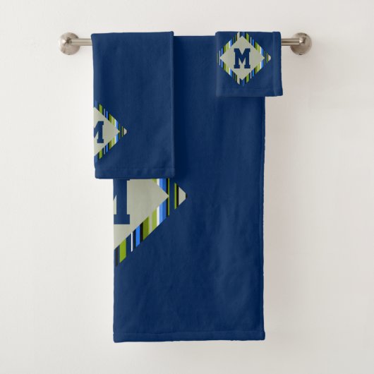 Blue Green Stripe Diamond Monogram Bad Handdoek (Insitu)