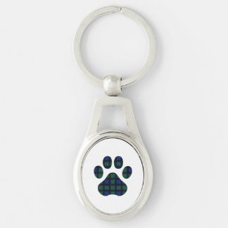 Blue Green Tartan Pset Dog Paw Print Sleutelhanger