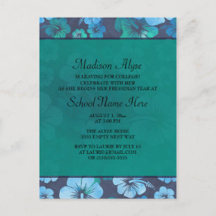 Blue Green Tropical Floral Trunk Party College Uitnodiging Briefkaart