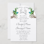 Blue & Green Vintage Birds Wedding Invitation (Devant)