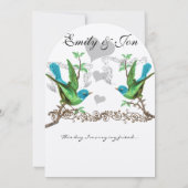 Blue & Green Vintage Birds Wedding Invitation (Dos)