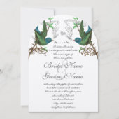 Blue & Green Vintage Birds Wedding Invitation (Devant)