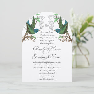 Blue & Green Vintage Birds Wedding Invitation