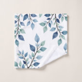 Blue Green Watercolor Leaves Botanical Design 376 (Gant de toilette)