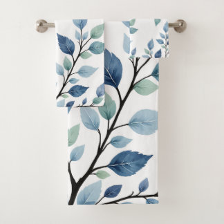Blue Green Watercolor Leaves Botanical Design 376 Bad Handdoek