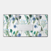 Blue Green Watercolor Wildflower  Bureaumat (Keyboard & Muis)