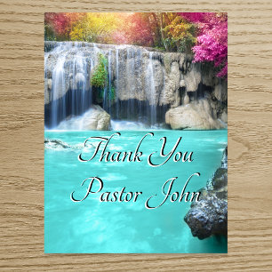Blue Green Waterfall Sunrise Pastor Waardering Bedankkaart