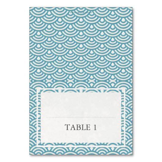 Blue Green Wedding Wave Pattern Place Name Kaart (Voorkant)