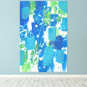 Blue Green White Abstract Canvas Afdruk