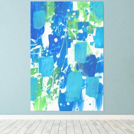Blue Green White Abstract Canvas Afdruk (Insitu (Houten vloer))