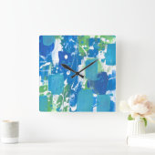 Blue Green White Abstract Vierkante Klok (Huis)
