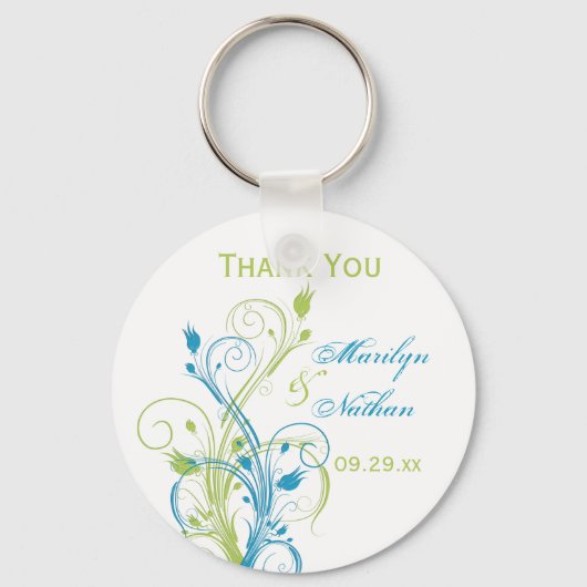Blue Green White Floral Wedding for Sleutelhanger (Voorkant)