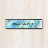 Blue Green White Modern Abstracte Art Trendy Deurbordje (Voorkant)