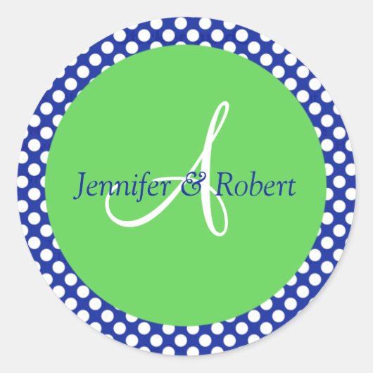 Blue Green White Polka Dot Monogram A Envelope Zee Ronde Sticker (Voorkant)