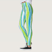 Blue Green White Striped Quality Workout Leggings (Links)