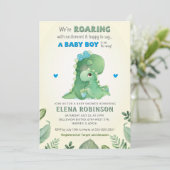 Blue Green Wild Dinosaur Baby Boy Shower Sprinkle Kaart (Staand voorkant)