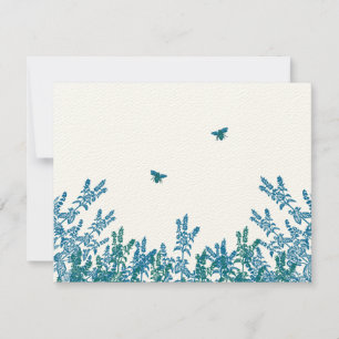 Blue Green Wild Flower bee Wedding RSVP #3 Kaartje