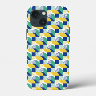 Blue Green Yellow Abstract Geometric Pattern iPhone 13 Mini Hoesje