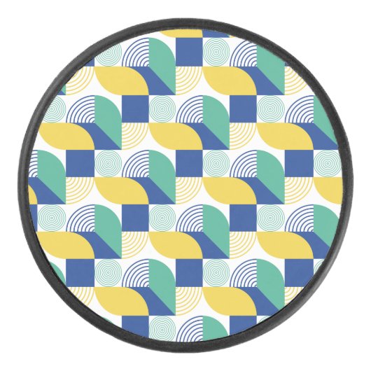 Blue Green Yellow Abstract Geometric Pattern Hockey Puck (Voorkant)