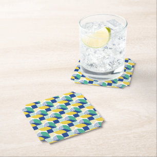 Blue Green Yellow Abstract Geometric Pattern Kartonnen Onderzetters