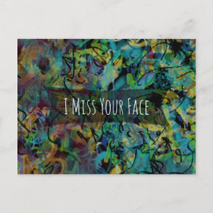 Blue Green Yellow Digital Art "I Miss Your Face" Briefkaart