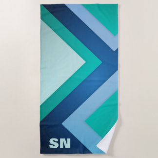 Blue Green Zig Zag Stripes Plage Serviette