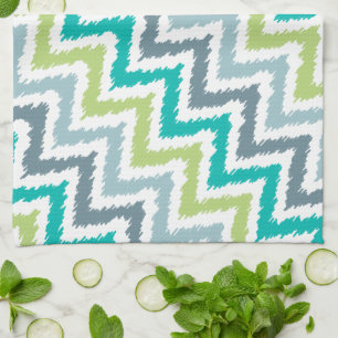 Blue Green Zigzag Ikat Pattern Theedoek