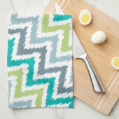 Blue Green Zigzag Ikat Pattern Theedoek (Quarter Fold)