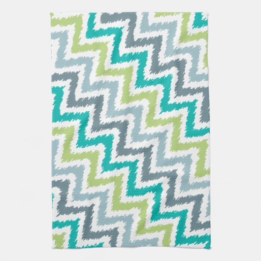 Blue Green Zigzag Ikat Pattern Theedoek (Verticaal)