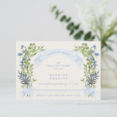 blue greenery crest website QR CODE wedding RSVP Kaart (Staand voorkant)