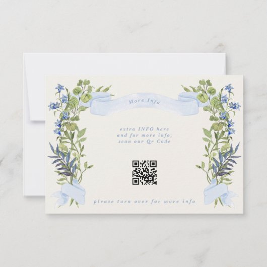 blue greenery crest website QR CODE wedding RSVP Kaart (Achterkant)