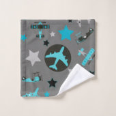 Blue Grey Airplanes Pattern Personalized Bad Handdoek (Wasdoekje)