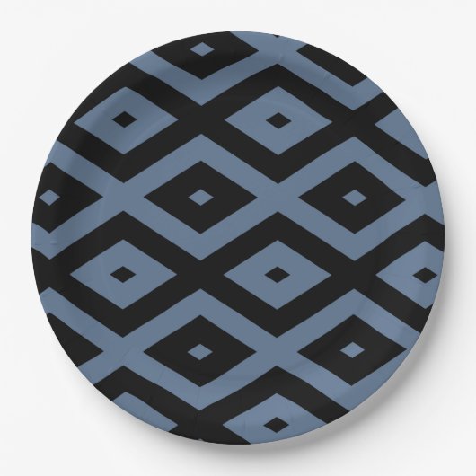 Blue grey and black diamond pattern papieren bordje (Voorkant)