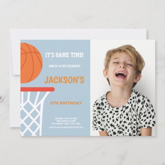 Blue Grey Arrière - plan Basketball Invitations ph (Devant)